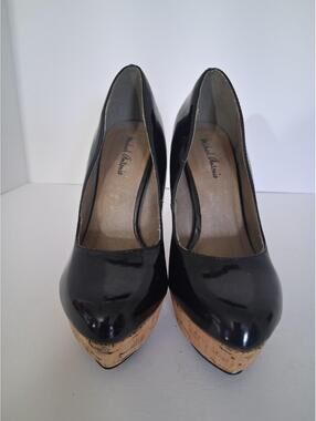 Michael Antonio Black Patent Classic Stilettos Cork Heels Platform Shoes Size 7